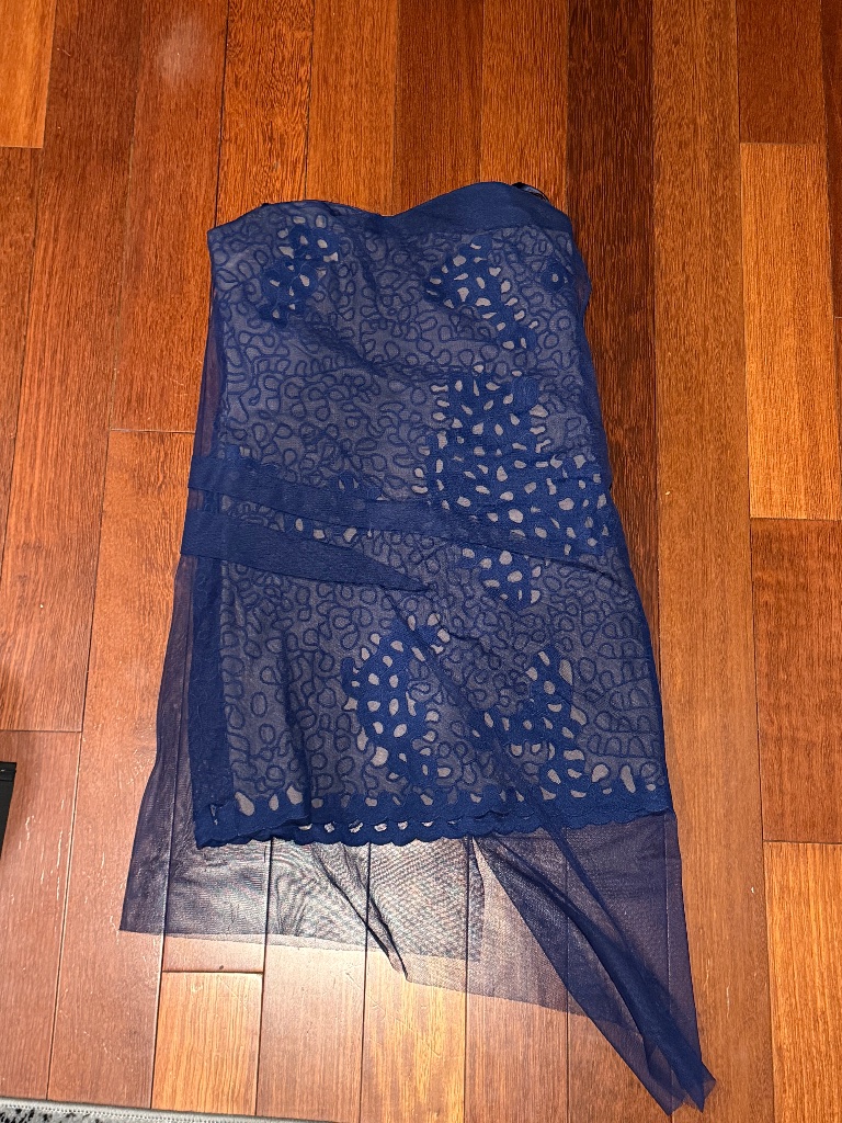 Bcbg Maxazria Runway Mayan Blue Strapless Mesh Asymmetrical Mini Dress